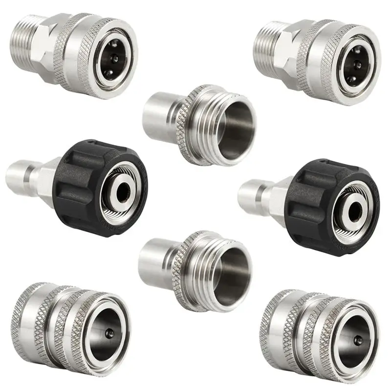 Y17A Stainless Steel Pressure Washer Quick Connect Kit,M22 14mm to 3/8In Quick Connect,3/4In to 1/2In Quick Release Adapter