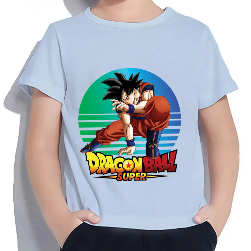 Kaus anak-anak Dragon Ball Goku Vegeta anak laki-laki Fashion jalanan tinggi lengan pendek kaus untuk anak laki-laki atasan 2024 pakaian anak-anak