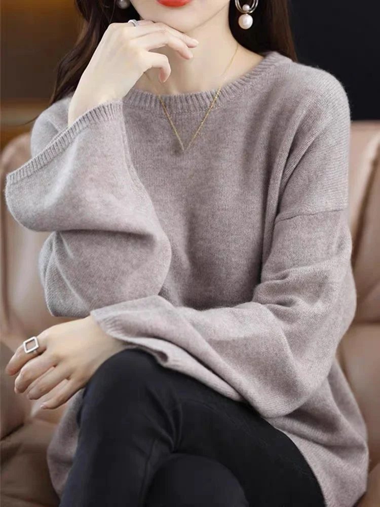 Thiened Camere ours fourrure femmes pull ample automne hiver tricoté Long Sve rond Ne décontracté Sle Base irt