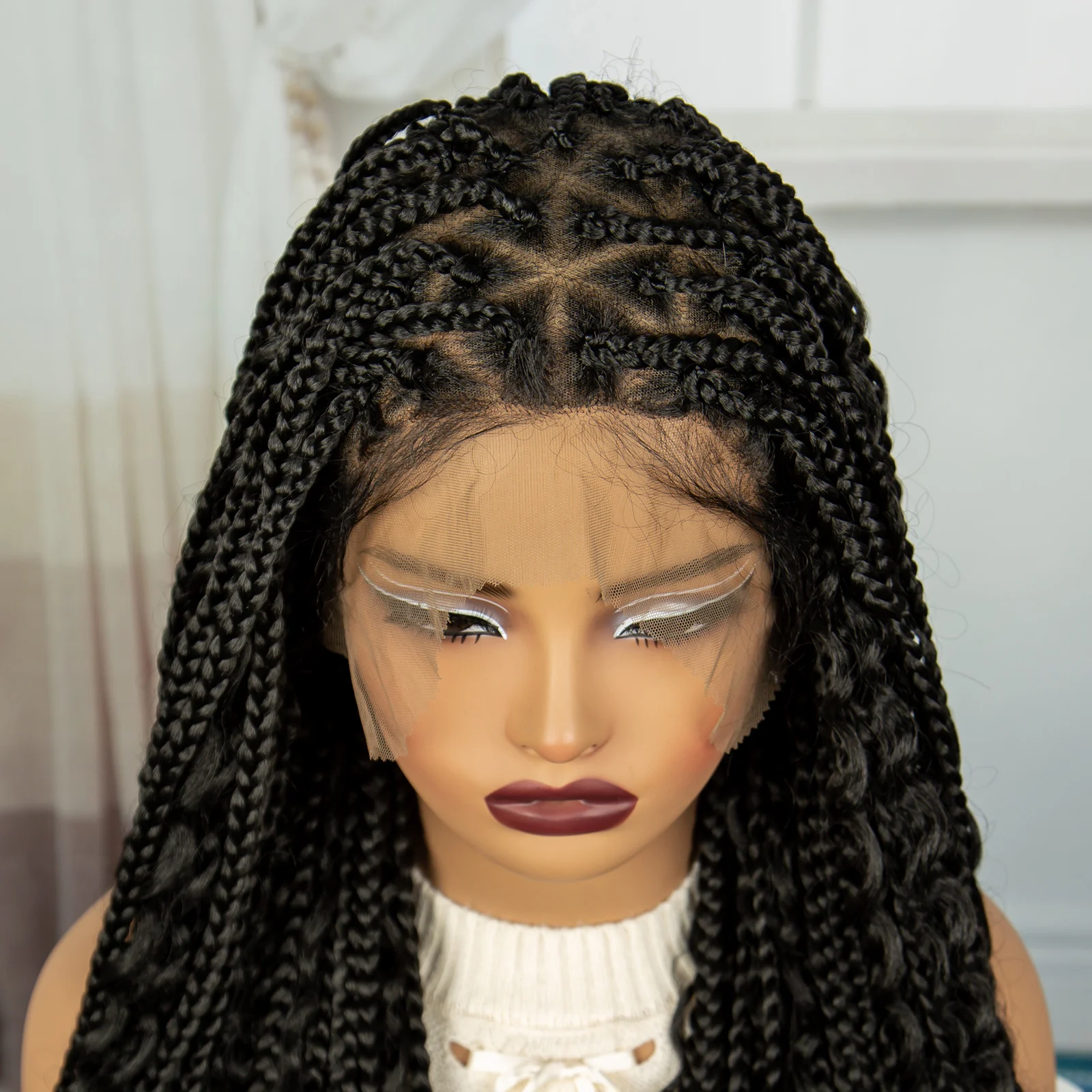 32inch Natural Boho Braided Wigs Synthetic Full Lace Braids Wig Knotless Box Braiding Hair Wigs with Baby Hair for Black Women