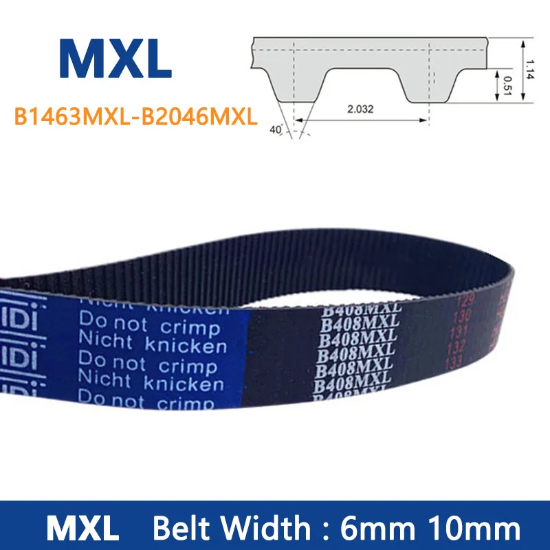 

1PCS MXL Timing Belt Width 6mm 10mm Rubber Closed Loop Synchronous Belt B1463MXL-B2046MXL Pitch 2.032mm