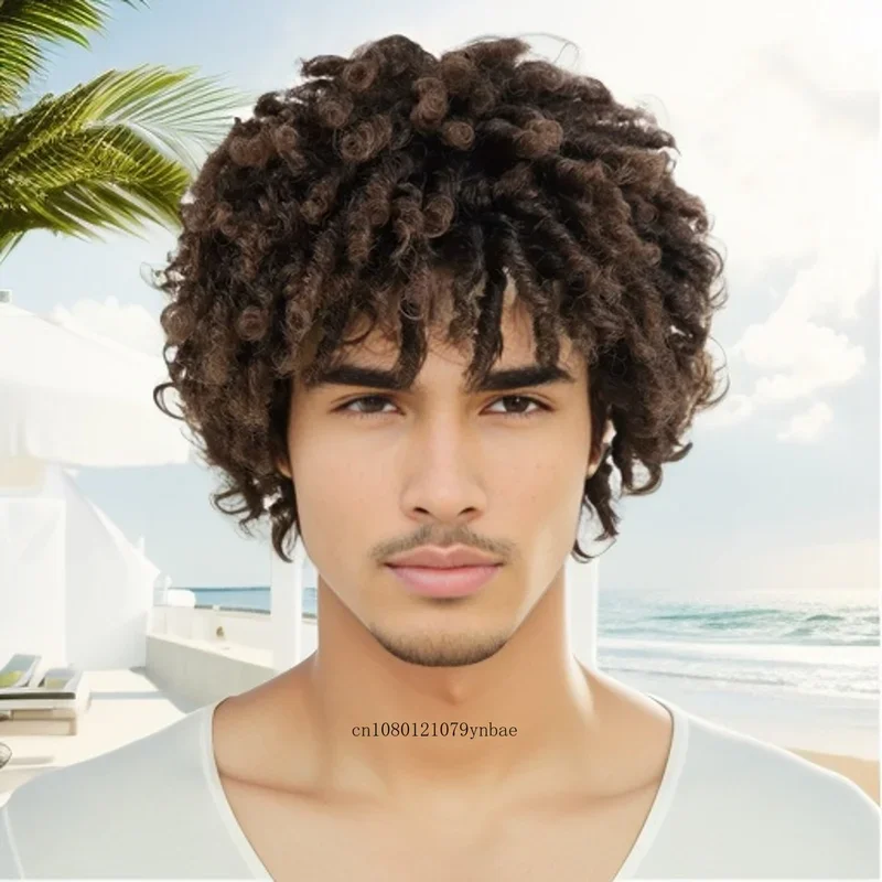 Dreads Wig for Men Synthetic Brown Braided Wig with Bangs Crochet Twist Hair Cool Dreadlocks Wig Daily Party Rapper Costume Use