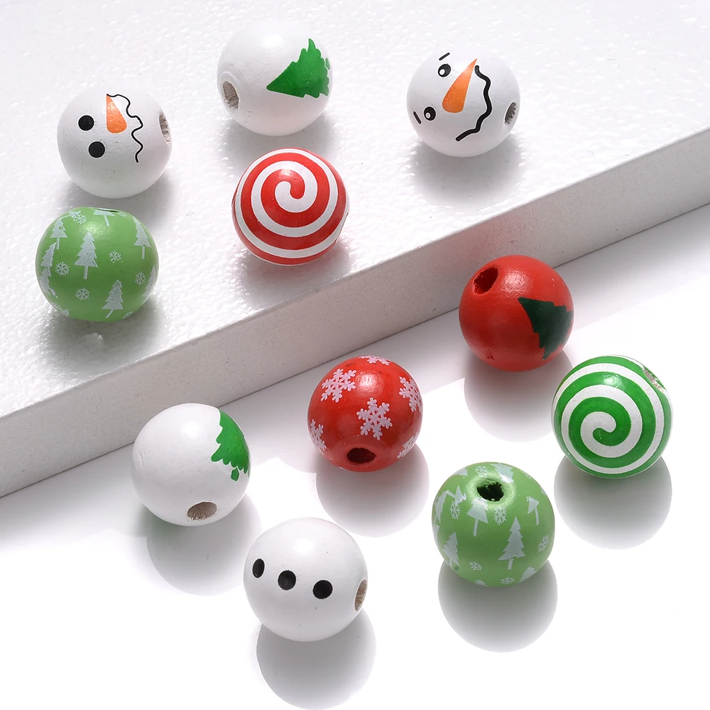 10/20 Stück 19mm Gemischte Weihnachts-Holzperlen mit Niedlichen Schneemann-, Schneeflocken- und Baum-Motiven, Lose Abstandsperlen für Feiertags-DIY-Bastelarbeiten – Detail 5