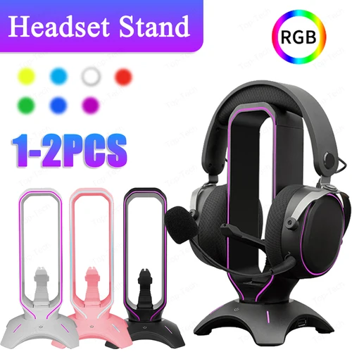 RGB 헤드폰 스탠드 오버이어 헤드셋 거치대 브래킷, 데스크탑 디스플레이 선반, USB 포트 2 개, 게이밍 PC 액세서리 데스크  Best5