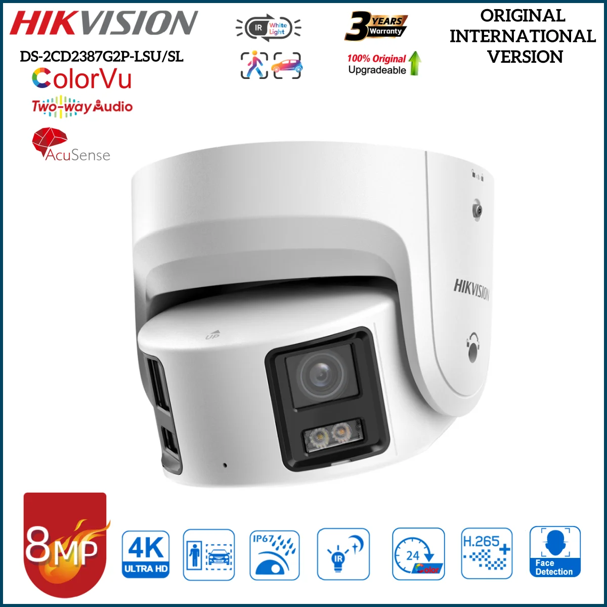 Hikvision DS-2CD2387G2P-LSU/SL 8MP Panoramic ColorVu AI Surveillance night Color Human Vehicle Detection Active Deterrence POE