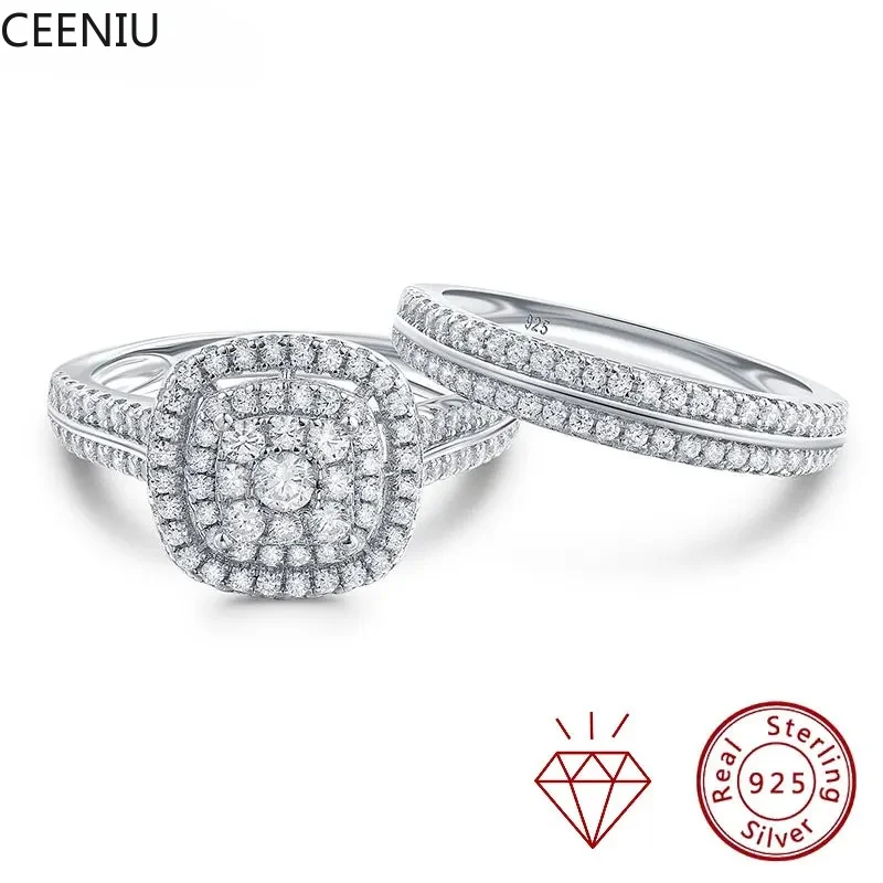 GRA Certified Moissanite Wedding Rings for Women 925 Sterling Silver Brilliant Round Engagement Ring 2Pcs Bridal Set