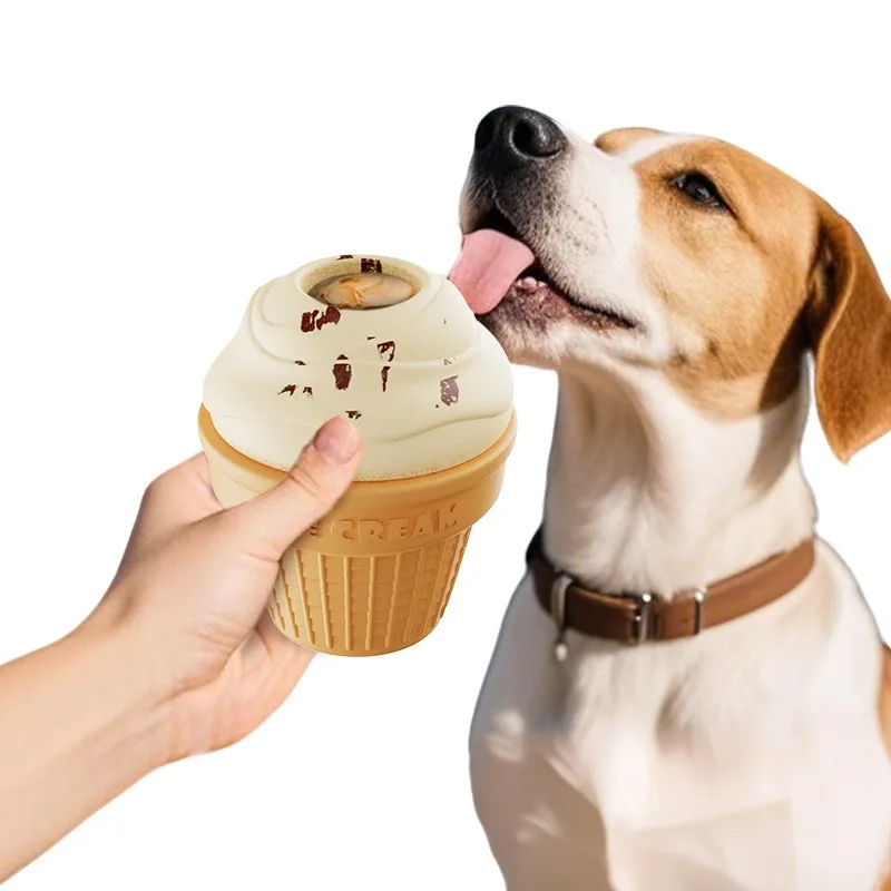 

Dog Chew Toy Slow Feeder Ice Cream Shape Stuffable Wet Food Dispenser Puppy Teething Interactive Treat Dispensing Pet Toy
