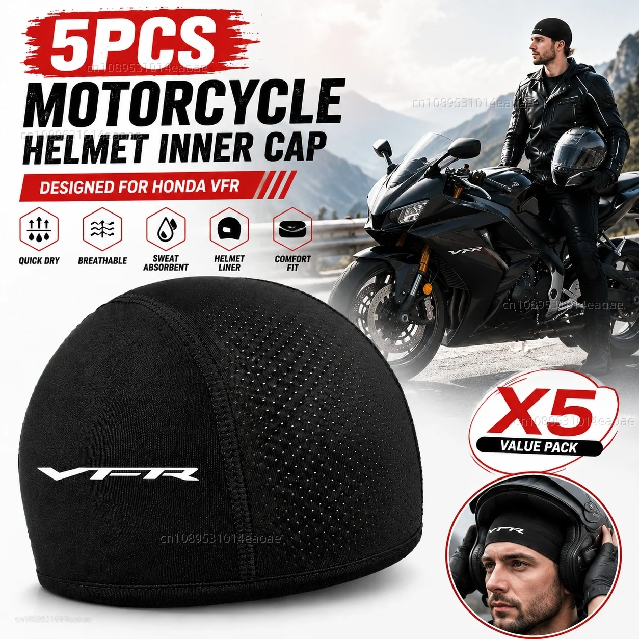 

5pcs Motorcycle Helmet Inner Cap Hat Quick Dry Breathable Hat Racing Cap For HONDA VFR 800 1200x VFR750 VFR800X VFR800F VFR1200x