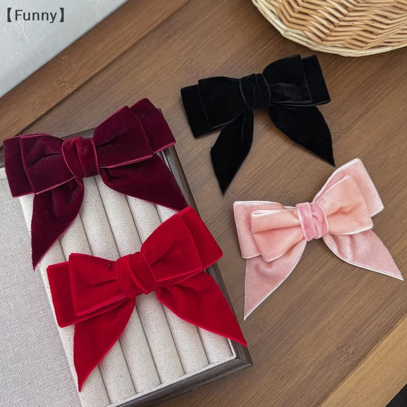 

〔Funny〕Retro Velvet Bow Hairpin For Women Fashion Versatile Back Of The Head Hair Clip New Year Headwear Hair Accessories