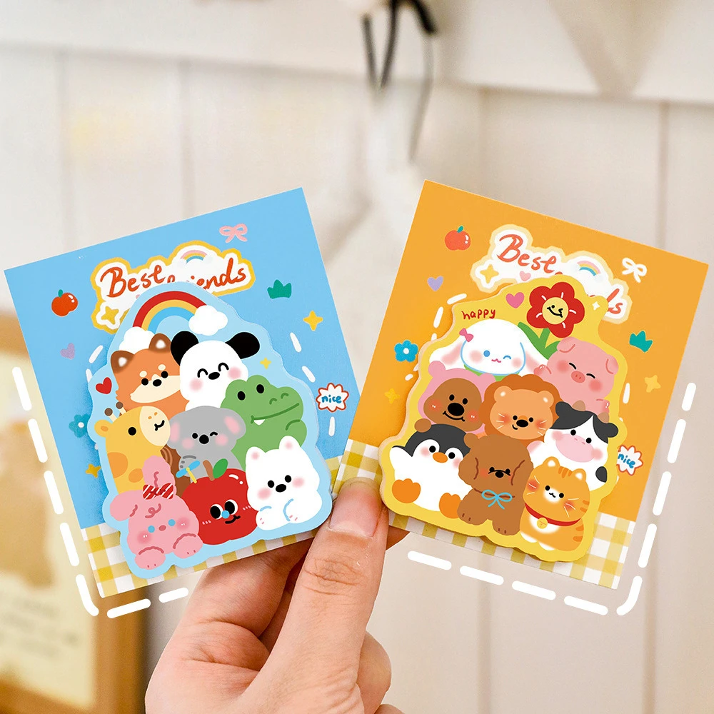 4Pcs/Lot Cartoon Animal Stacking Sticky Notes for Students Cute Adorable Pets Decoration Notes Memo Pad School Kids N Stickers