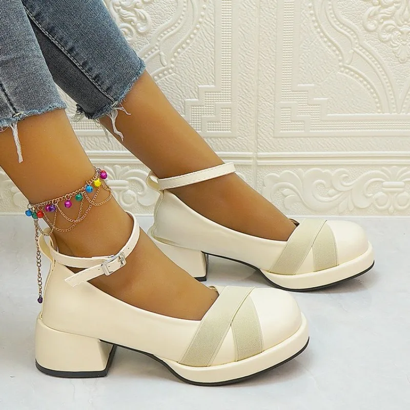 

Women Loers Retro Brown Mary Jane Shoes Women Thick Heels Ankle Buckle Lolita Shoes Woman Uniform Pu Leather Pumps Shoe Female