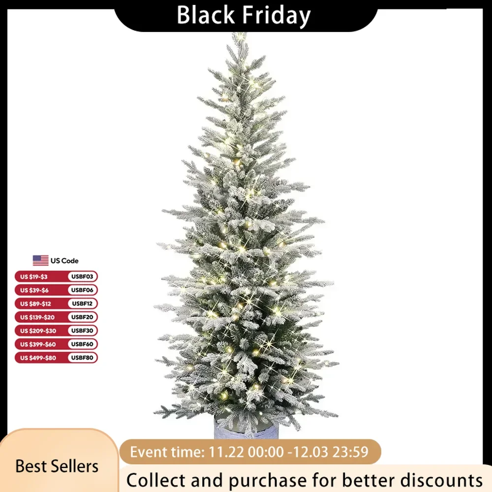 Christmas Tree Pre-Lit Potted Flocked Arctic Fir Pencil Artifical Artificial Green 36