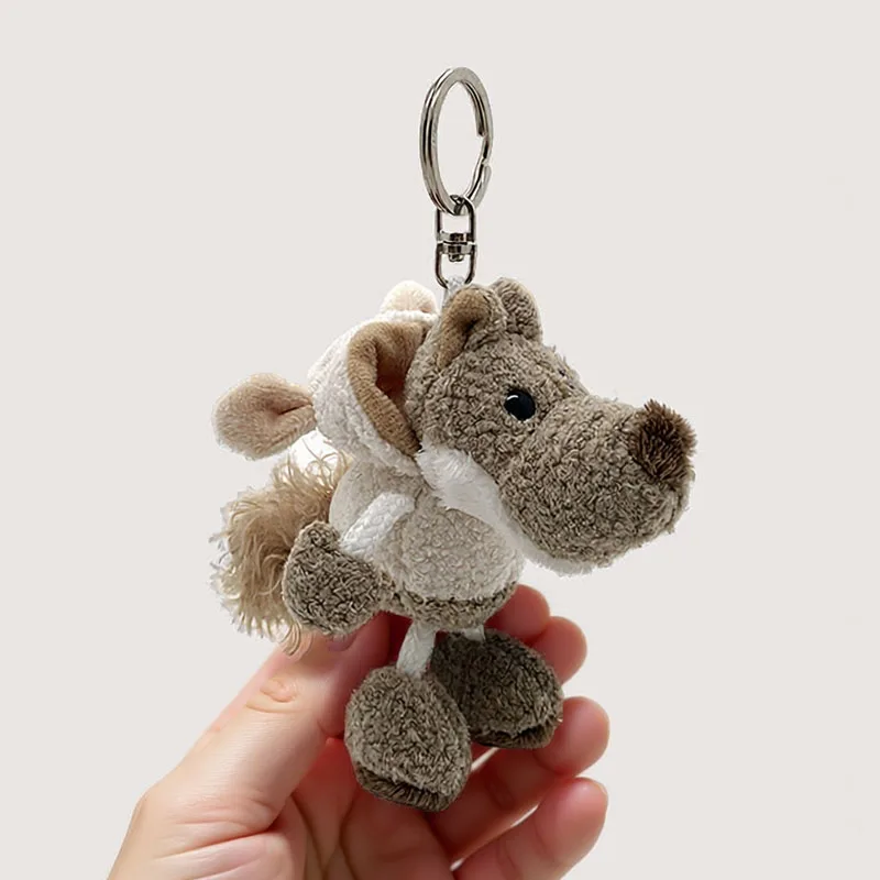 Cartoon Wolf Plush Keychain Creative Animal Pendant Funny Bag Charm Faux Fur Hanging Ornament for Backpack Purse Car Key Gift