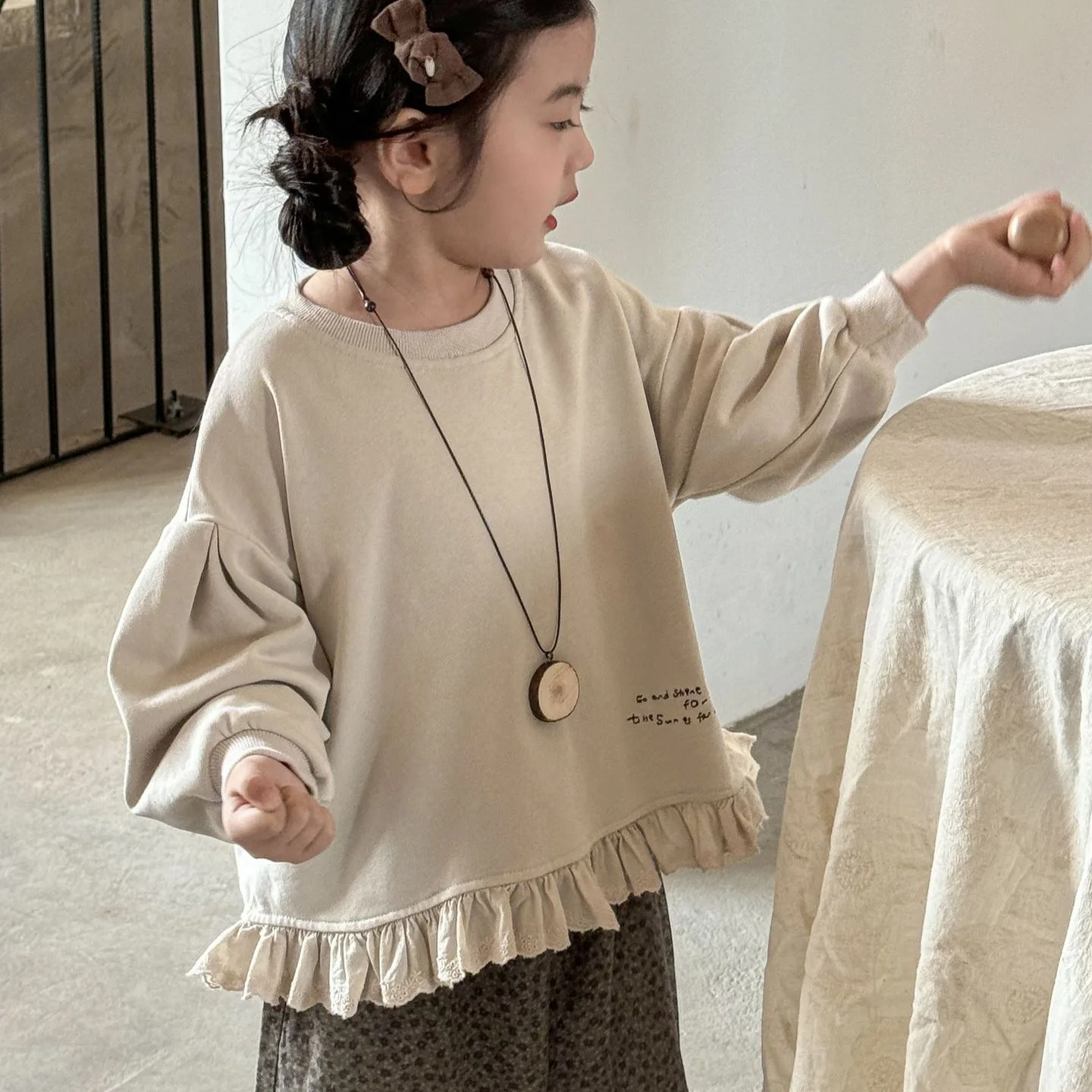 

Children's Hoodie 2025 Spring New Product Korean Korean Version Cute Loose Patchwork Lace Girls' Top