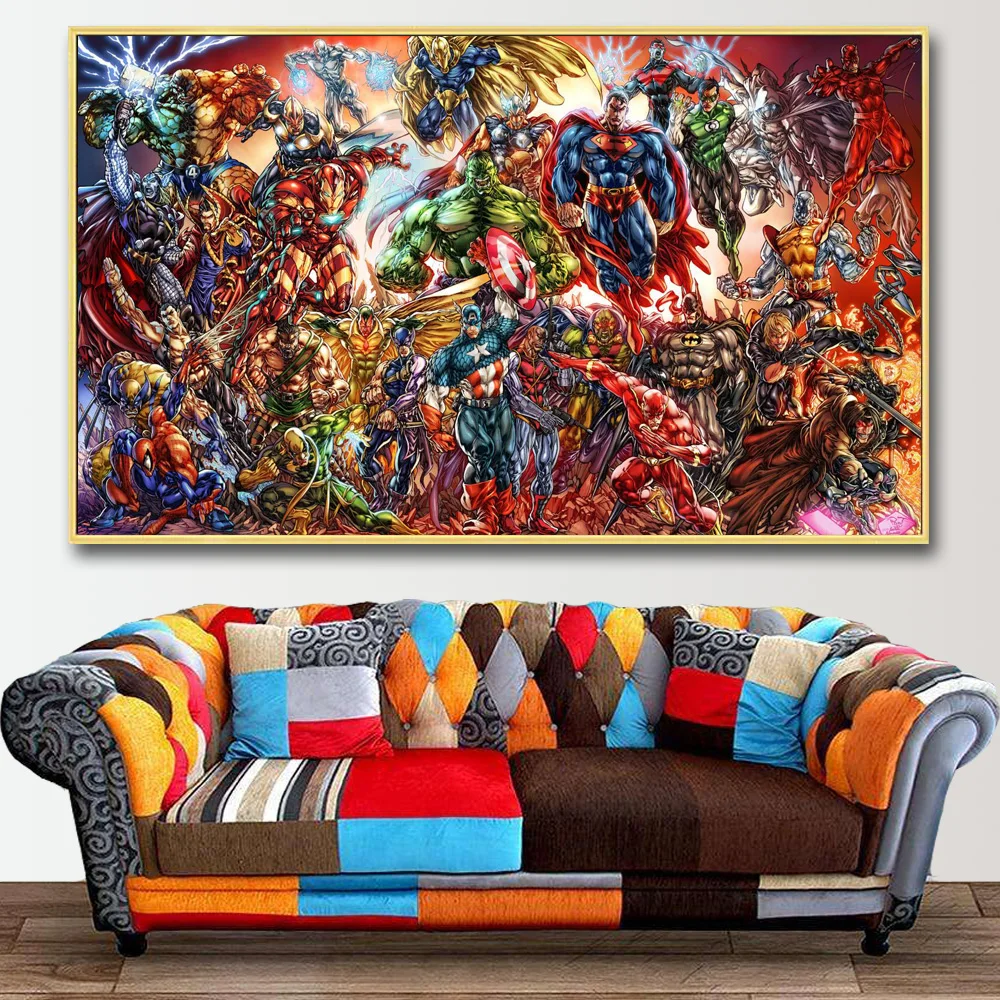 Avengers Vs Justice League Posters And Prints Marvel Dc Superheroes Battle Canvas Art Superman Thor Wall Painting Decoration