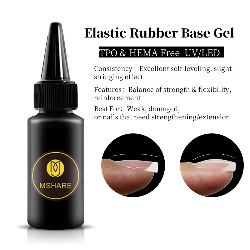 

MSHARE 30ml TPO Hema Free Nails Base Gel Medium Rubber Base Gel Elastic Rubber Base Strengthening Base Coat Soak Off UV Led Gel
