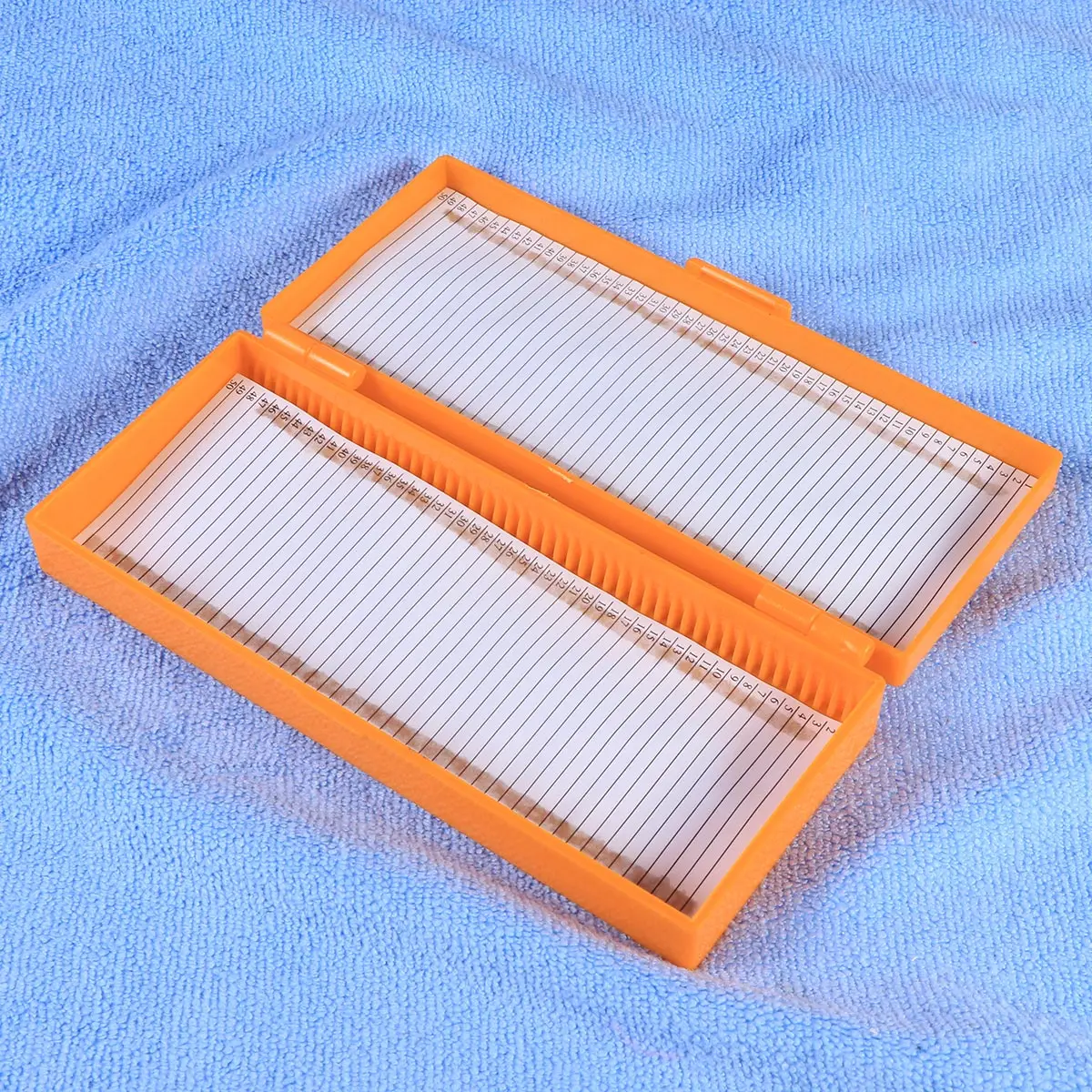 

50 Grid Professional Storage Box with Top-Hinged Lid Clasp Numbered Slots Secure Microscope Slide Capacity Storage Box