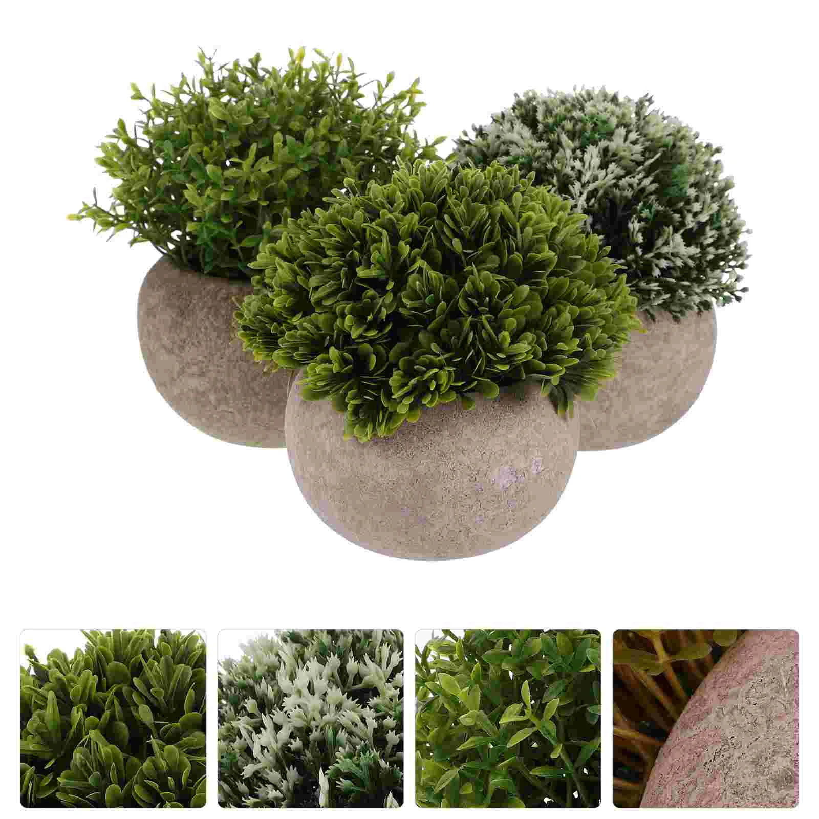 3 Pcs Simulated Bonsai Plant Decor Green Potted Fake Faux Topiary Shrubs Mini Small Greenery Plants Plastic Flower Artificial