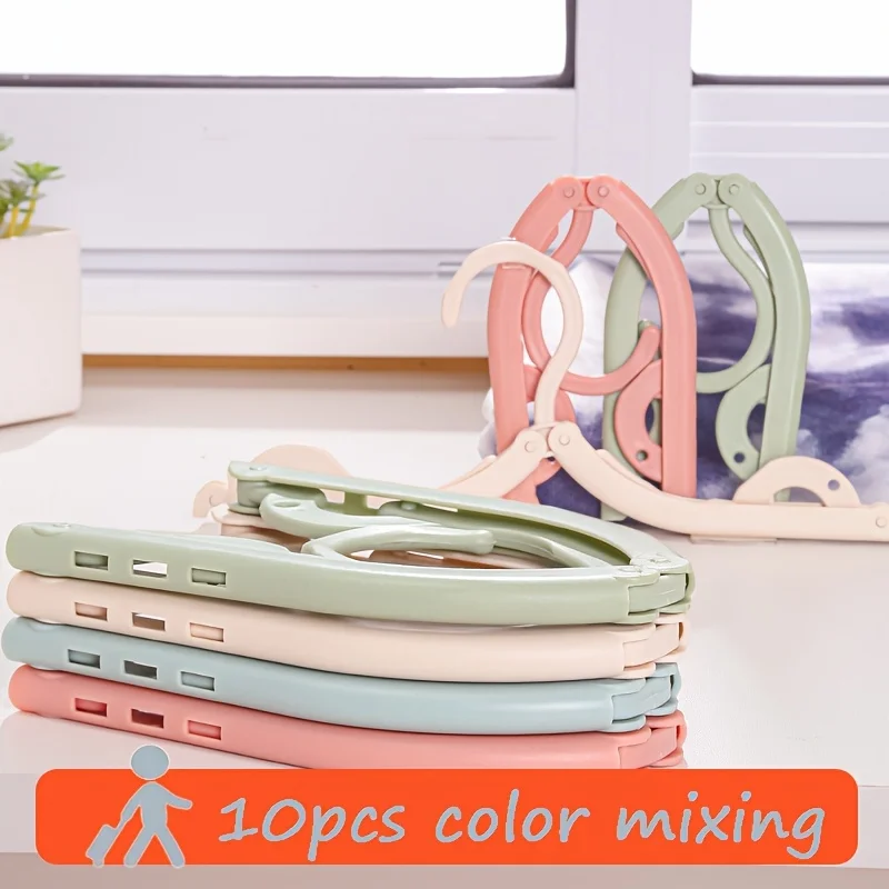 

10pcsFolding Hanger Set With Clip ​for Clothes Drying Folding Hanger Rack Travel Folding Telescopic Portable Clothes Drying Rack