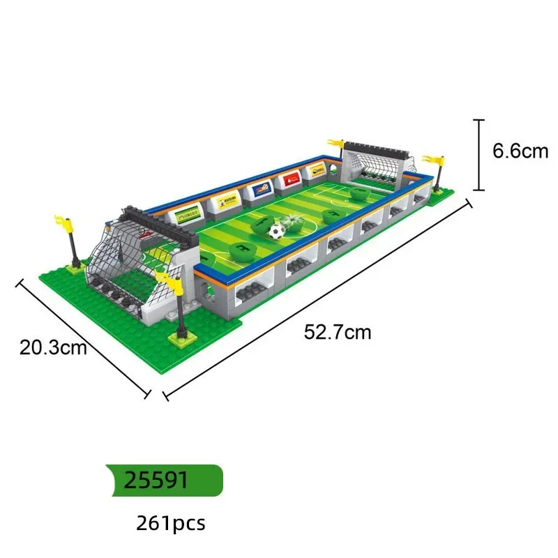 Voetbalstadion Basketbalveld Bouwsteen, Voetbal Basketbal Sport Bordspelblok met Speler Figuur DIY Bouwsteen