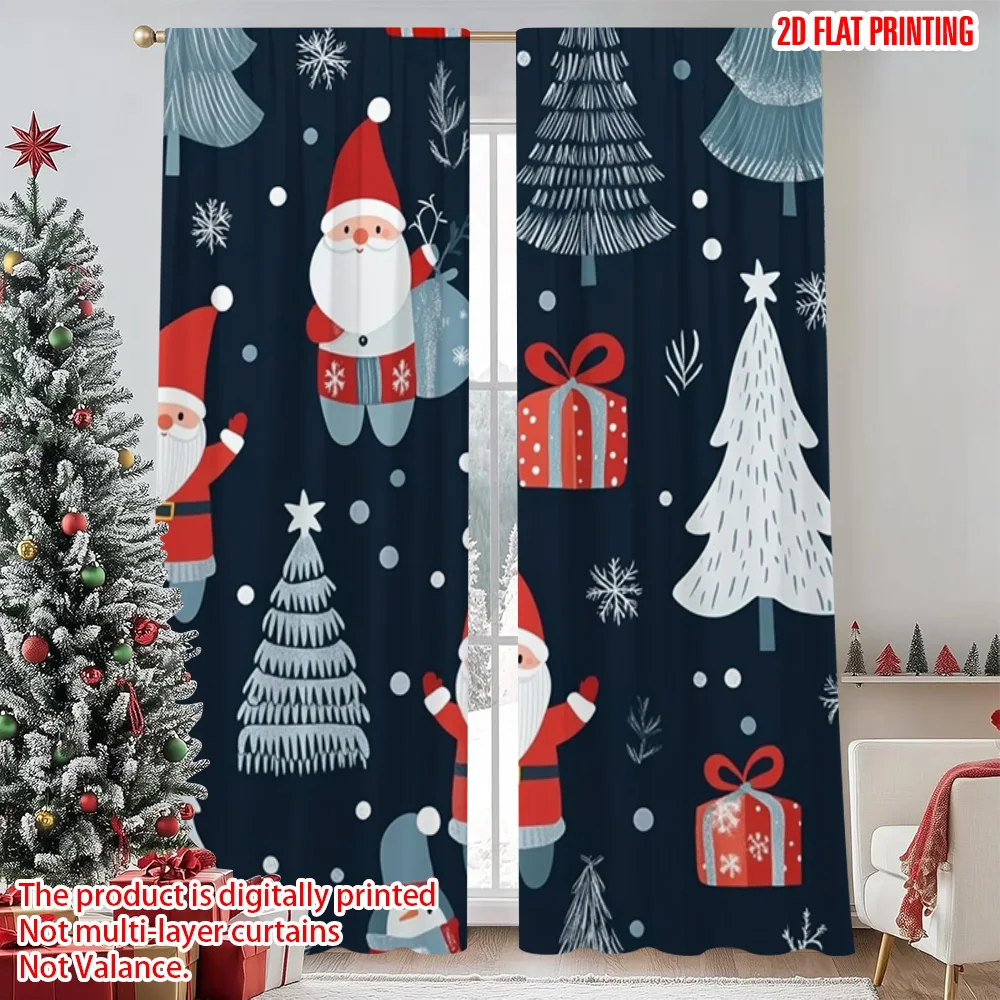

2pcs 2D flat printing Merry Christmas Curtain lovely Santa Claus 100% Polyester Without Electricity Family Party Decoration Use