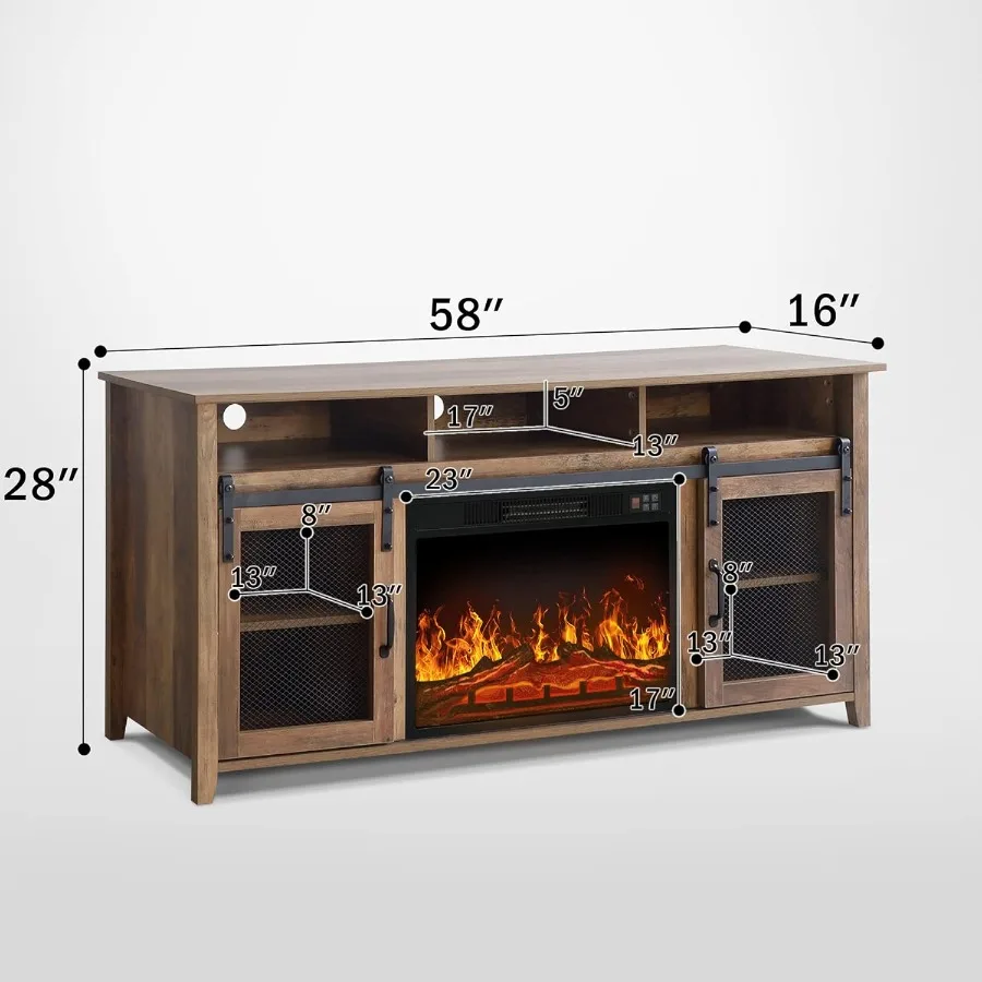 حامل تلفزيون مدفأة يصل إلى 65 جهاز تخزين الوسائط، حامل تلفزيون كهربائي لغرفة المعيشة، خشب البلوط الريفي #2