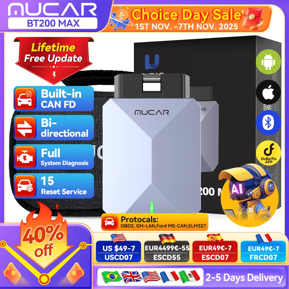 

Lifetime Free Update MUCAR BT200 Max OBD2 Scanner CAN FD Bi-Directional Control All System Diagnostic Tool 15 Reset for All Cars