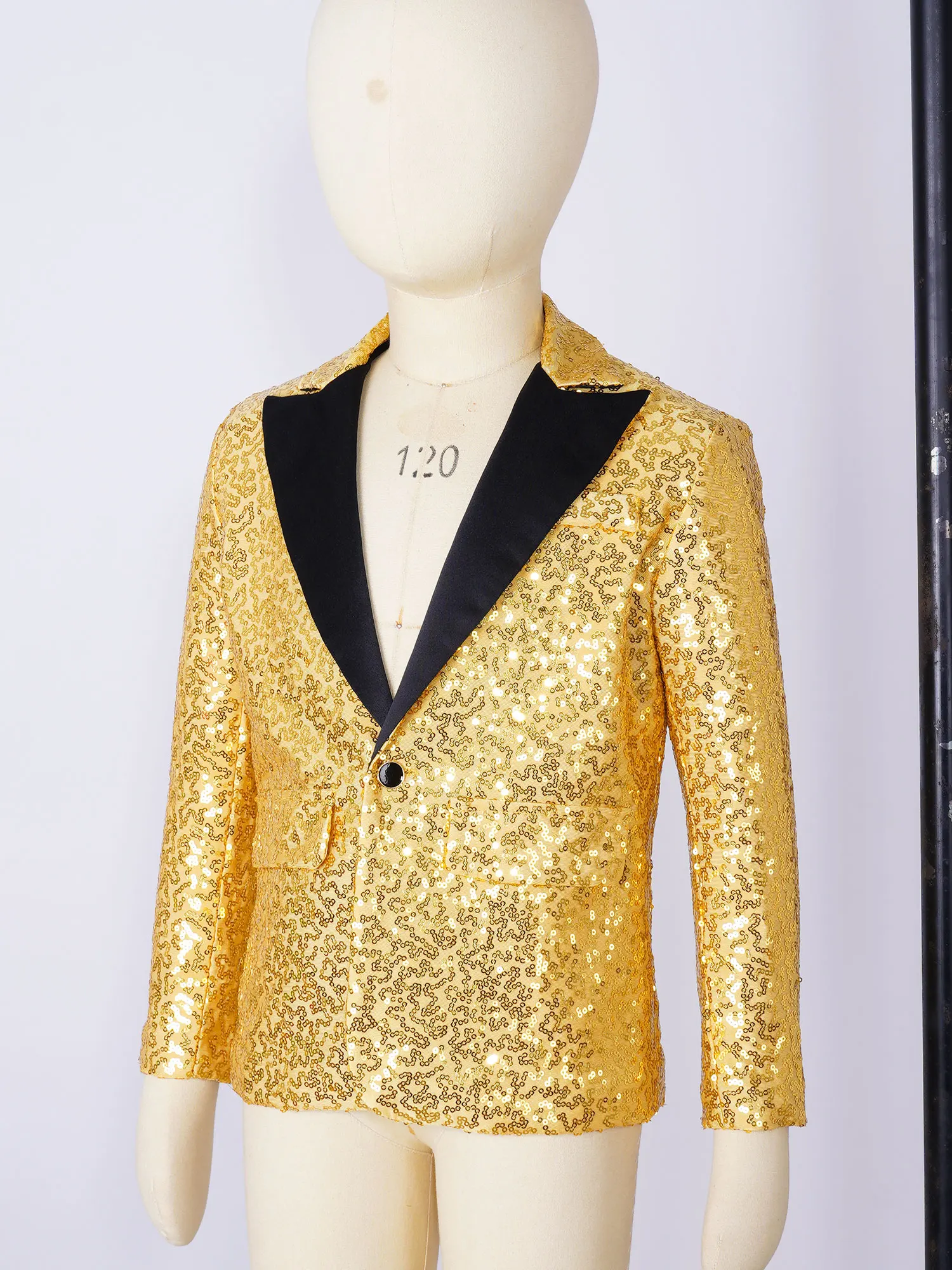 Traje Formal para niño, esmoquin de lentejuelas brillantes doradas de Hip Hop con solapa, chaqueta, abrigo, Blazer, fiesta de banquete de boda, 2023