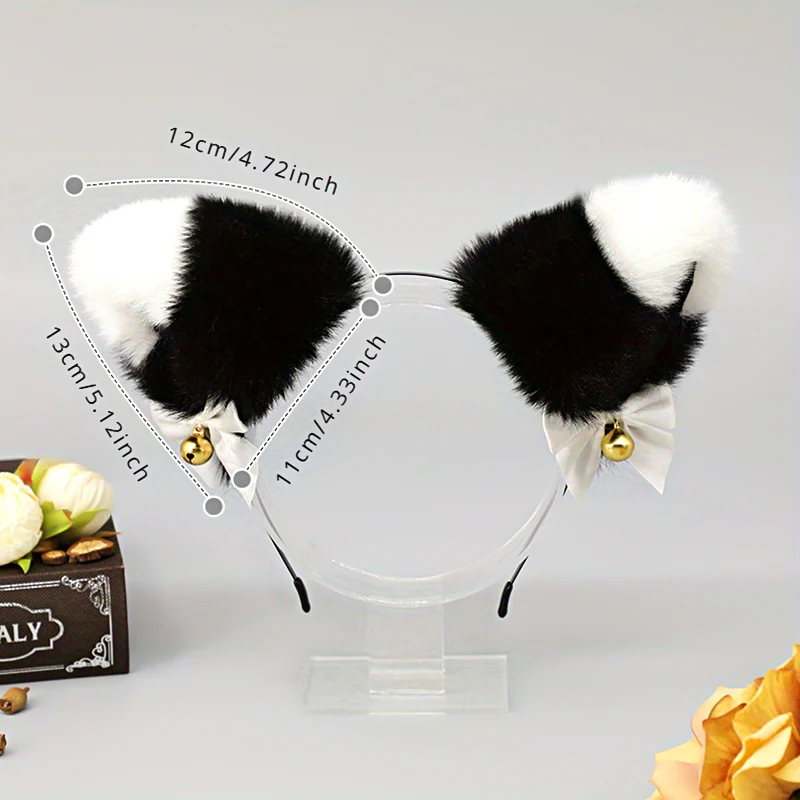 Cute Plush Cat Fox Ear Hair Hoop with Bells Fluffy Faux Fur Hairband for Women Girls Anime Cosplay Headbands Hair Accessories