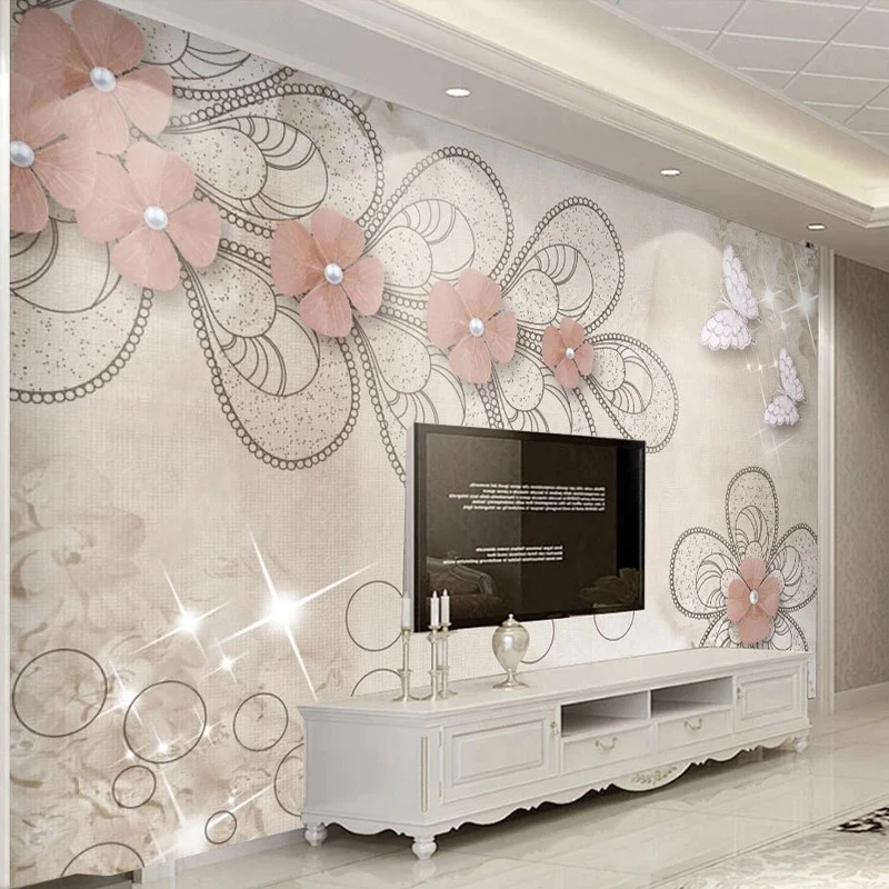 

Custom European Style Jewelry Butterfly Flower TV Background Wall Decoration Painting Any 3D Wallpaper Papel De Parede Tapety