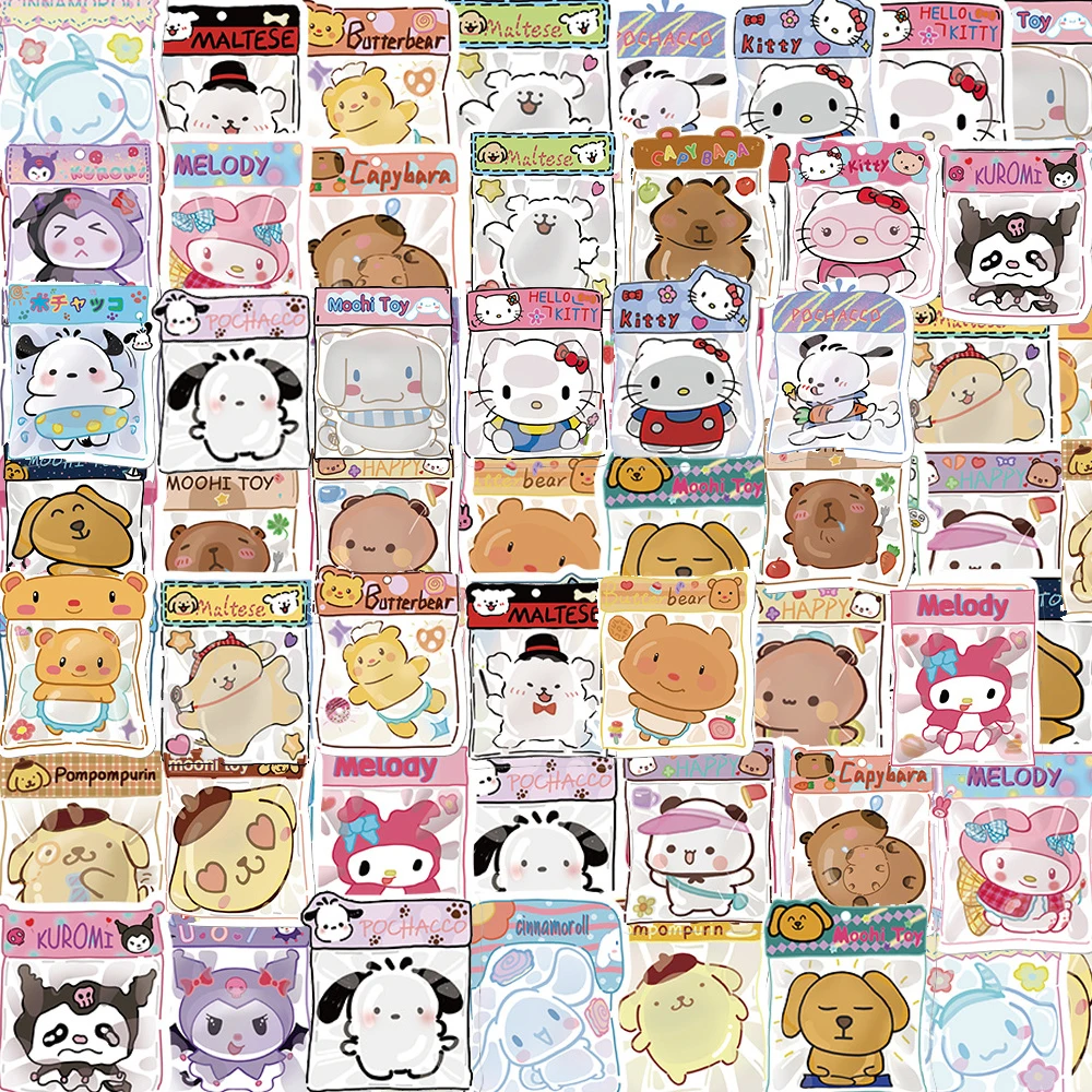 10/30/60pcs Cute Cartoon Sanrio Expression Stickers Funny Anime Graffiti Sticker Luggage Water Bottle Phone Decals for Kids Toy