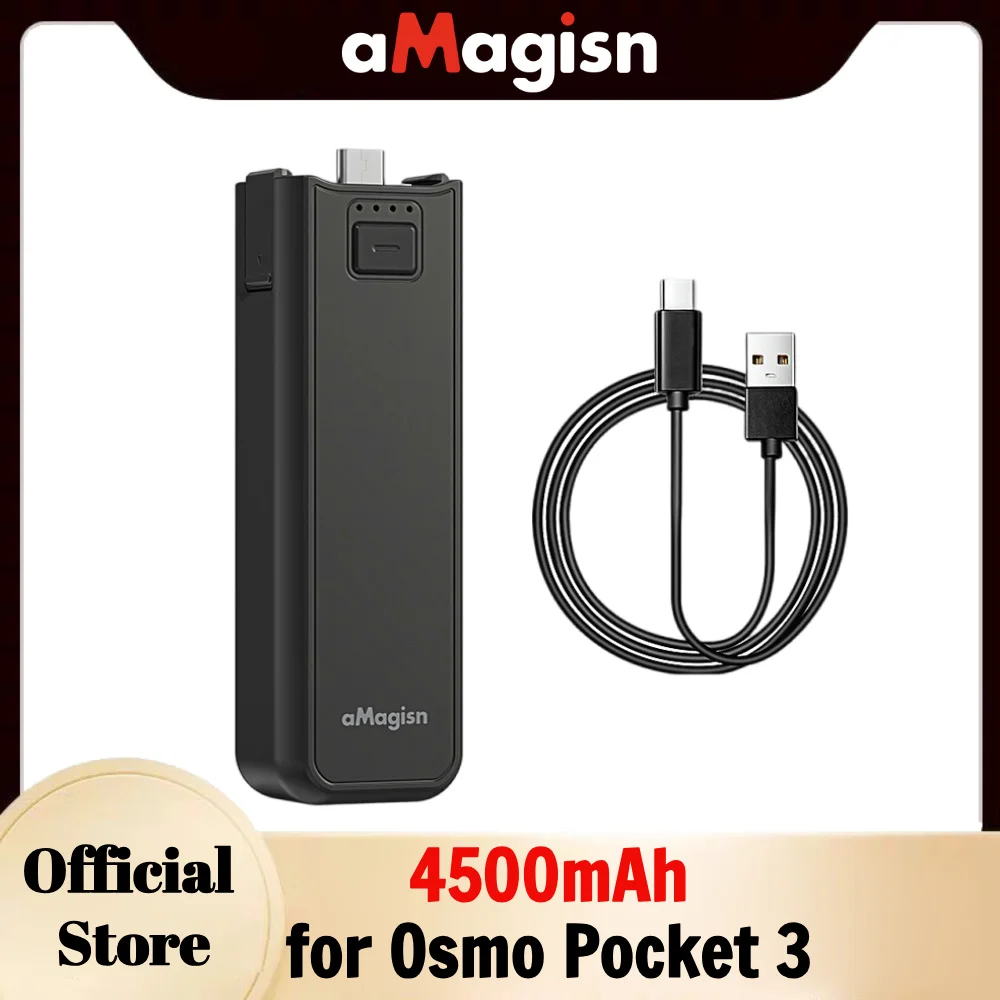 aMagisn Pocket 3 Battery Handle for DJI Osmo Pocket 3, Built in 4500mAh Extra Battery，Reserved 1/4″ Thread，Pocket 3 Accessories