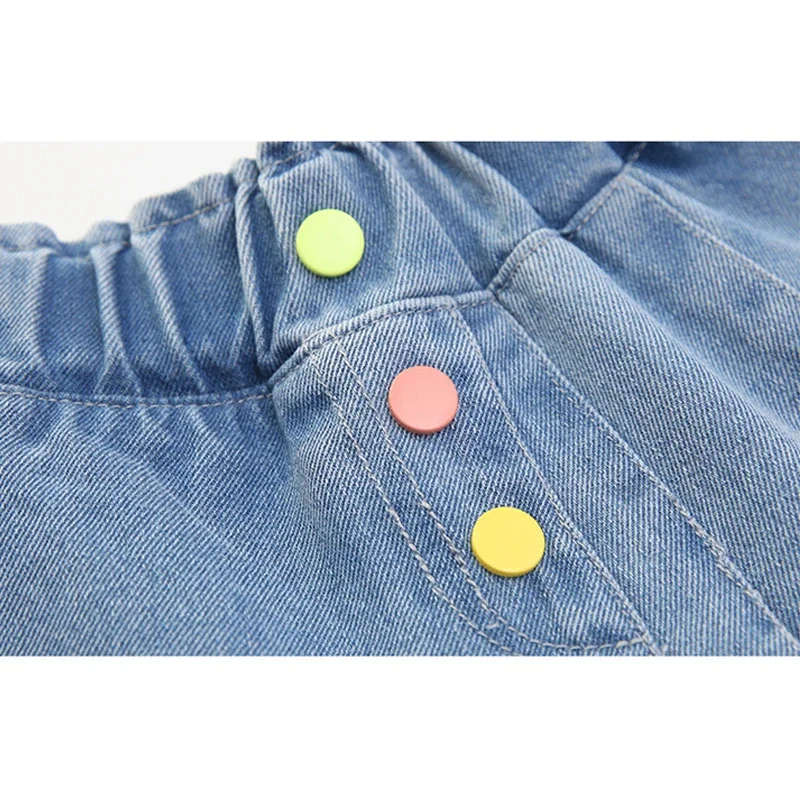 5-14 Years Summer Teenage Girls Jeans Colorful Button Design Style Denim Fabric Short  Pants For Kids Children Birthday Present