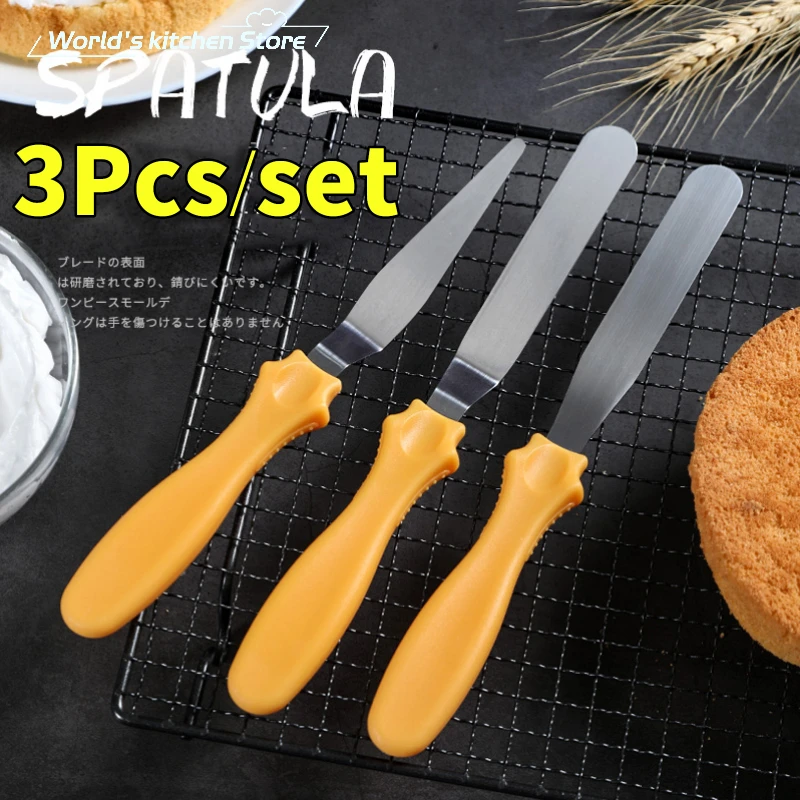 

3pcs/set Blade Angled Espatula Spatula Cake Icing Spatula Smooth Filling Tool Cutter Set Wedding Valentine Baking Pastry Tool