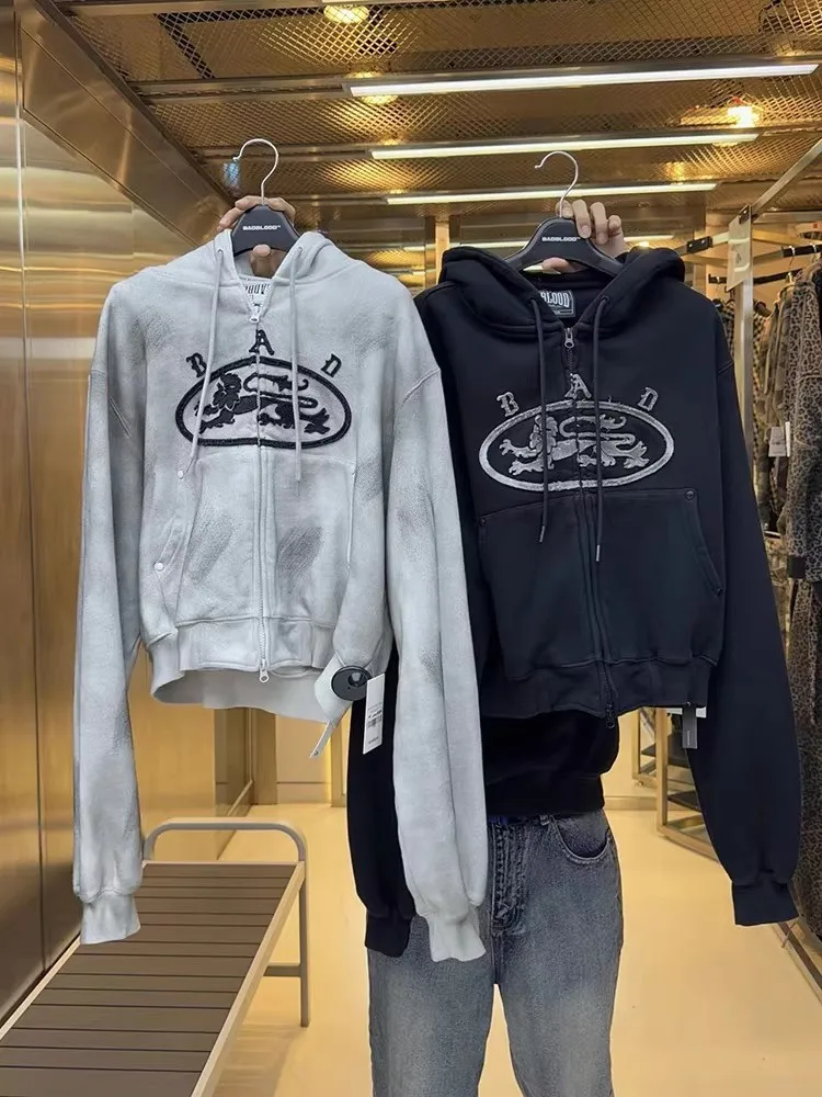 Retro waed hoodie dames casual streetwear Jaet Spicy Girl Sle ort lengte ritssluiting lange Sve comfort fit