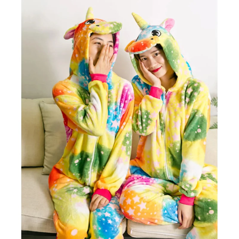 Winter Sisterly One-Piece Cartoon Colored Animal Pajamas With Two Pink Round Ears And An Upright Angle Polyester Warm Cosplay