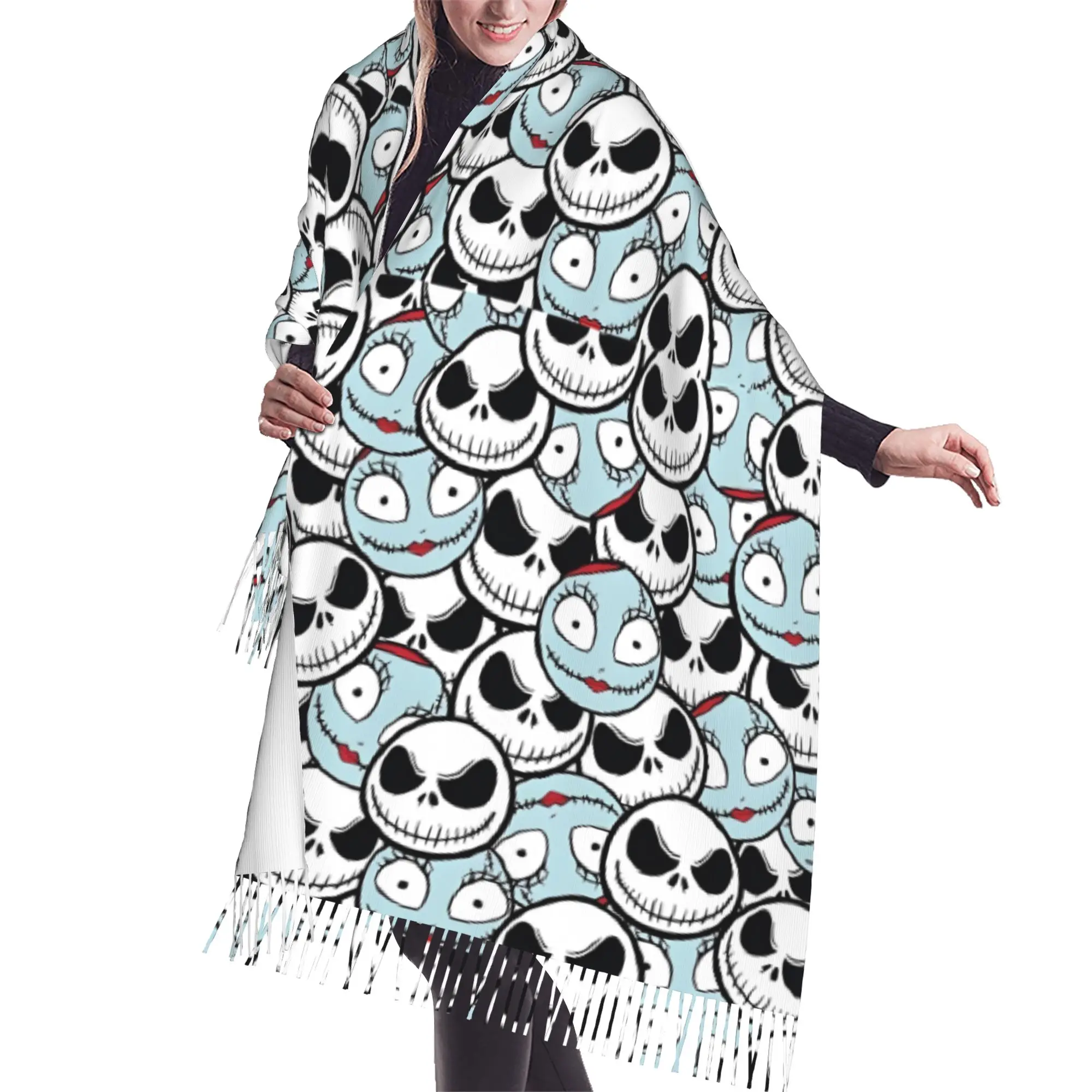 Personalized Printed Halloween Skellingtones Skull Scarf  Men Women Winter Fall Warm Scarves Cartoon Manga Shawl Wrap