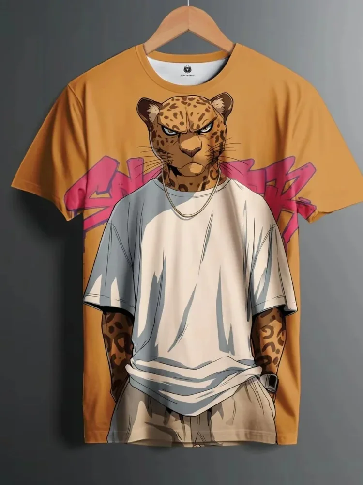 Men's T-Shirt Cartoon Panda Pattern 3D Printed Tee Casual Loose Fitting Short Sleeve T-Shirts Oversized Men Clothing Tops Summer