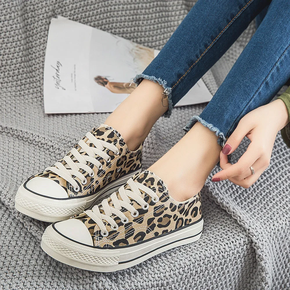 Leopard Canvas Shoes Women Flat Platform Sneakers  Casual  Woman High Top Tenis obuwie sportowe damskie markowe chaussure