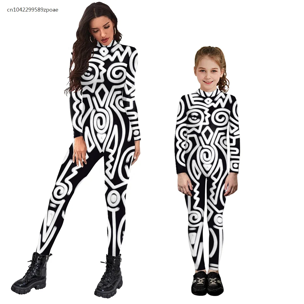 2024 Hallowen Purim Carnival Matching Outfits 3D Digital Printing Party Cosplay Costume Zentai Long Sleeve Bodysuit