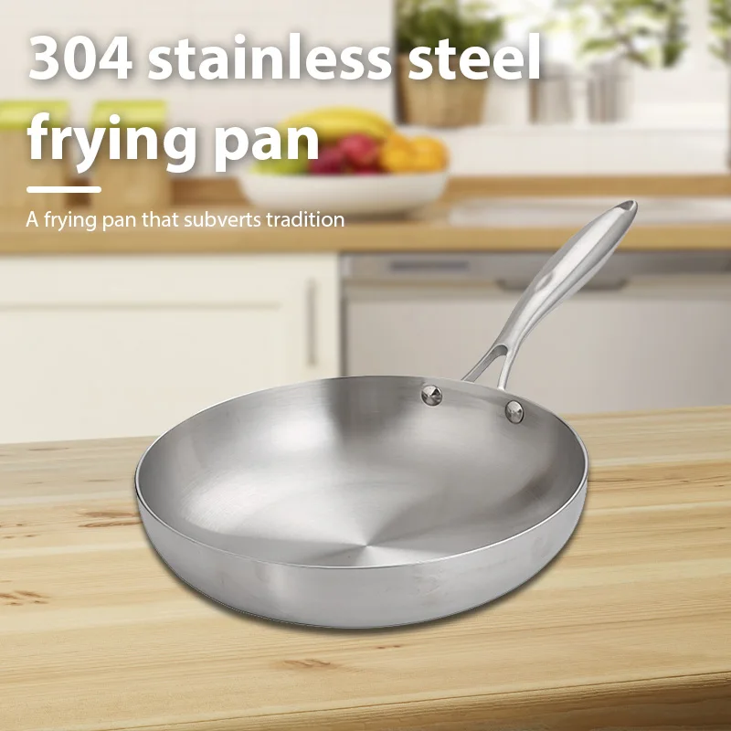 

304 Stainless Steel Frying Pan 22/26CM Non Stick Pan Fried Steak Pot No Coating Kitchen Cookware For Gas Stove/Induction Cooker