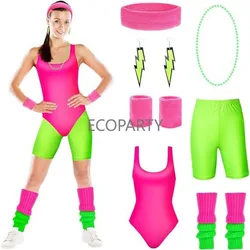 7Pcs/Set 80s 90s Legging Cosplay Costume Sportwear Headband Girls Women Adult Halloween Carnival Party Roleplay Suit Hip-Hop