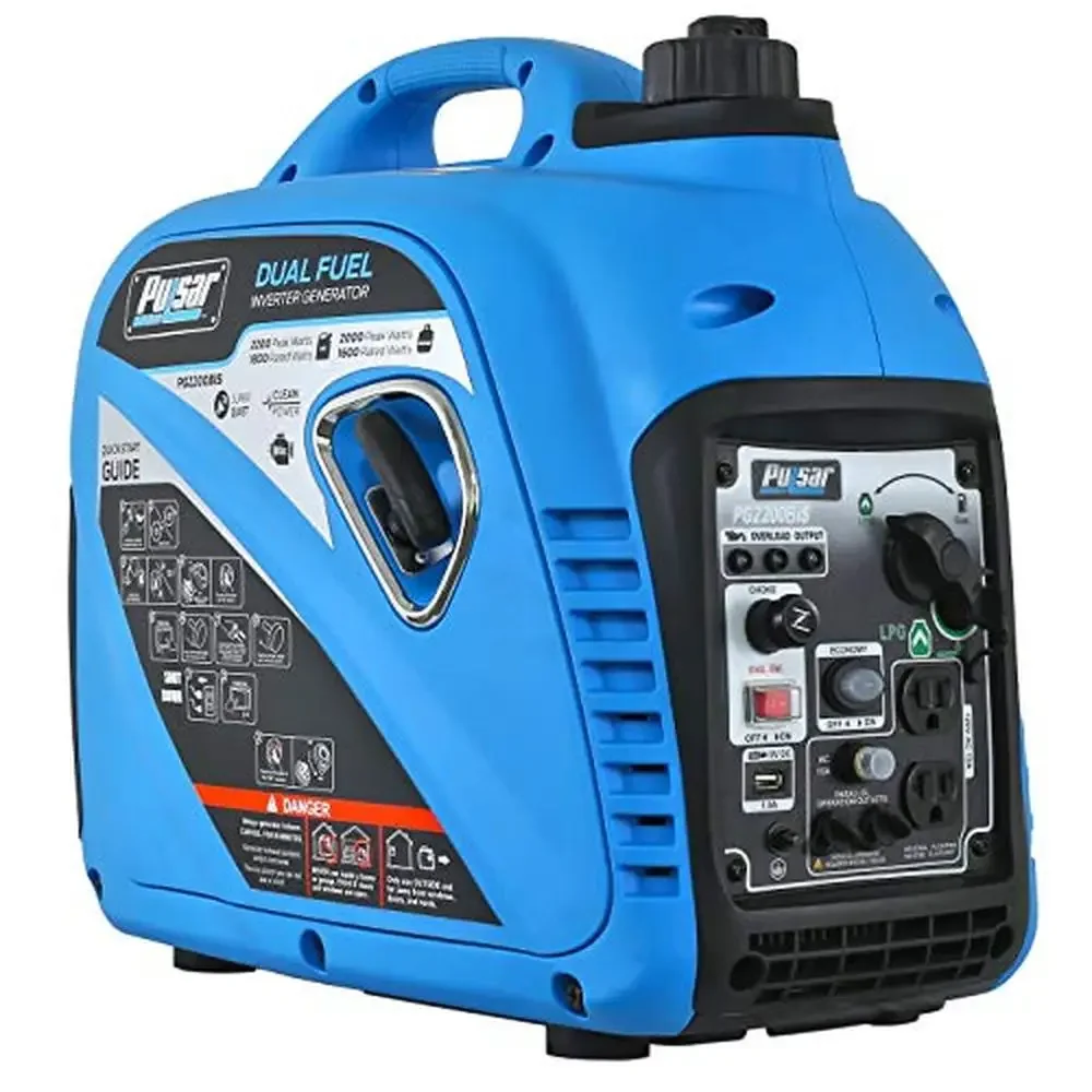 Portable Dual Fuel Inverter Generator 2200W USB Outlet & Parallel Capable OHV Engine 80cc Recoil Start Runtime 8 Hours Sine Wave