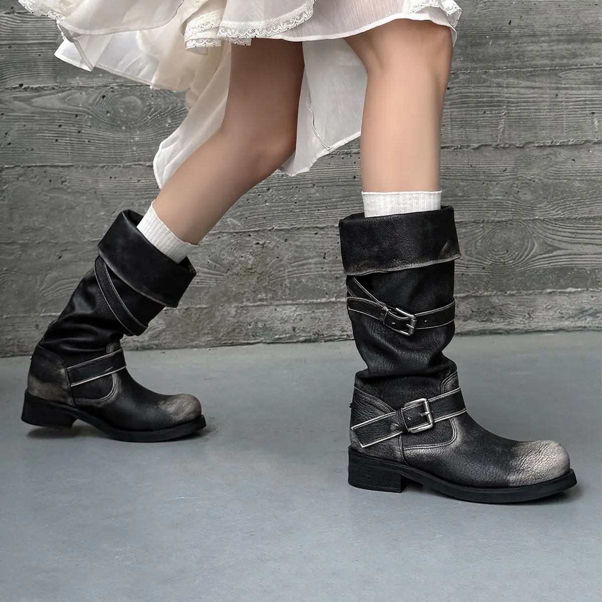 

Arden Furtado Осенние сапоги из воловьей кожи для верховой езды с круглым носком, на среднем каблуке, сапоги до колена с пряжкой на ремне, женские сапоги большого размера