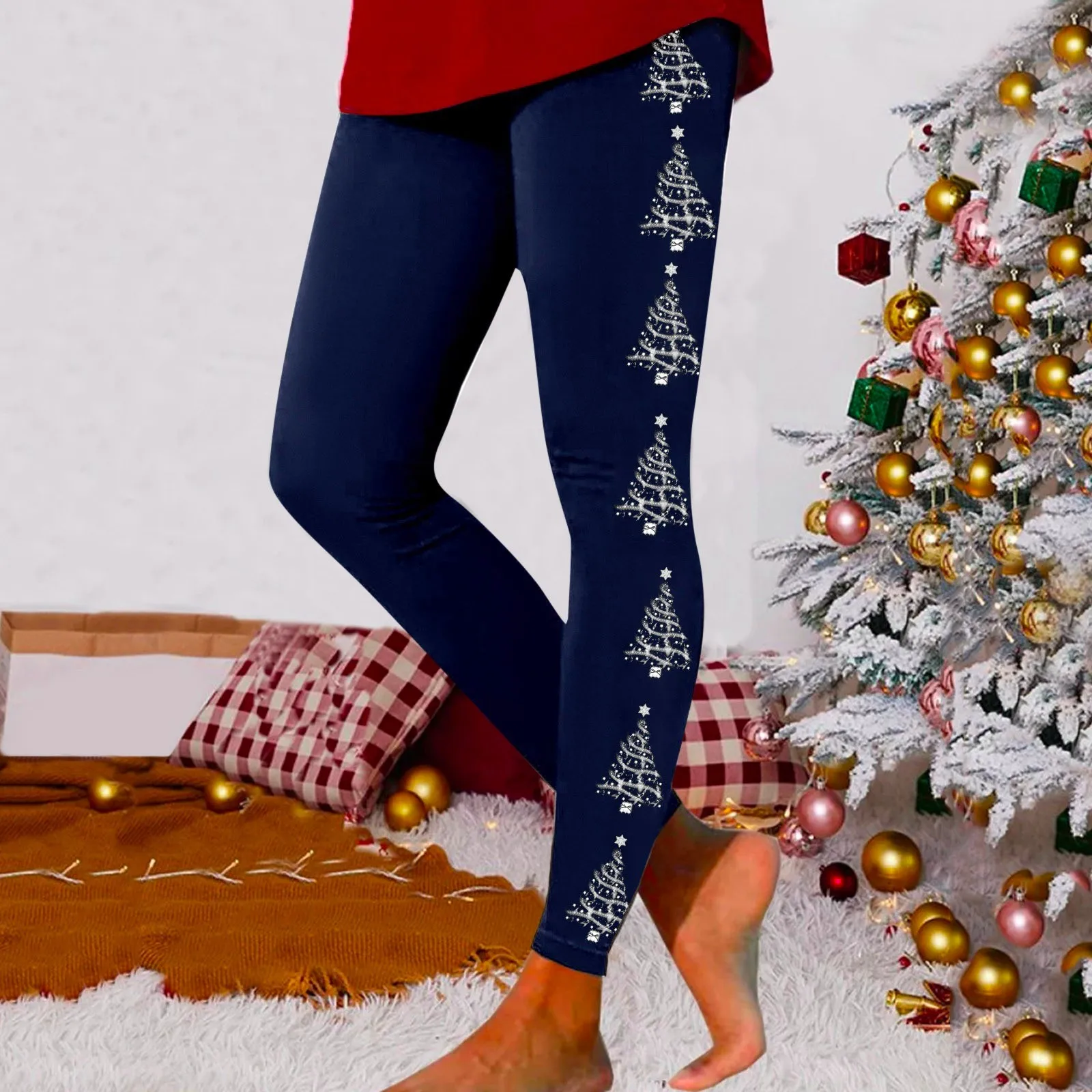 Christmas Women's Leggings Pants Tree Print High Waist Leggings Happy Christmas Party Long Pants Yoga Pants Ladies Trousers