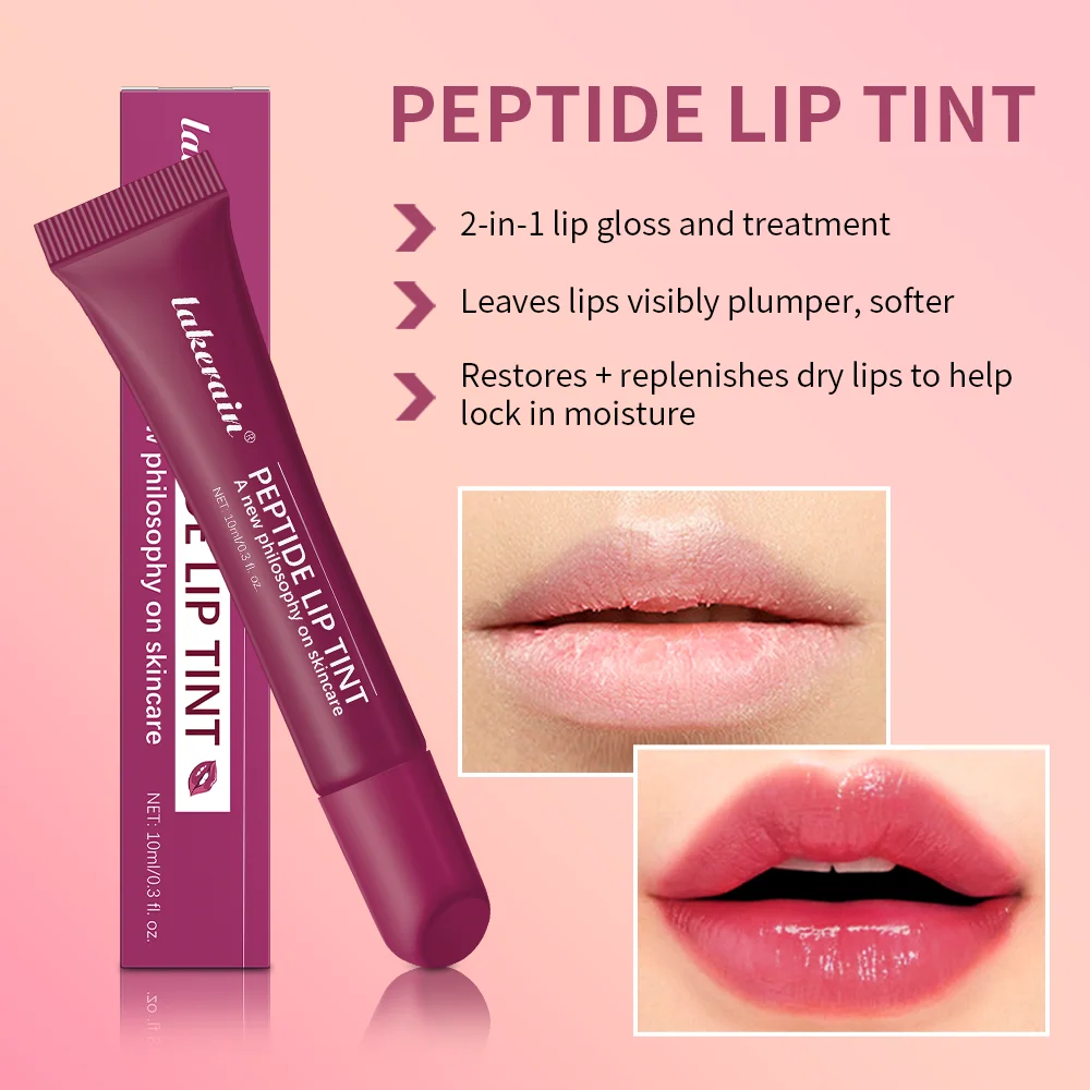 Getinte lippenbalsemset - 4-delige peptide hydraterende lippenbalsem, gelei lippenbalsem, Valentijnsdag lipmake-up cadeau voor vrouwen