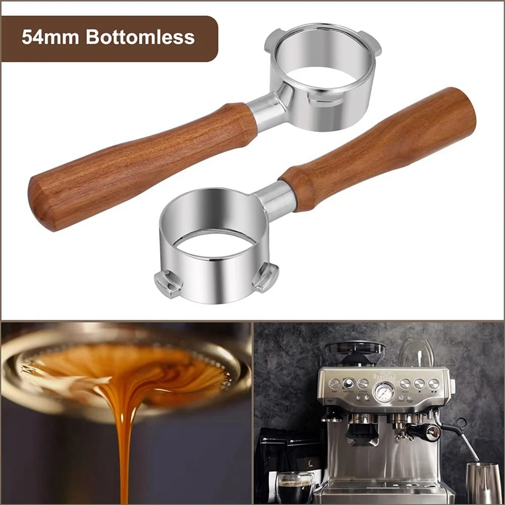 54mm Coffee Bottomless Portafilter for Breville 8 Series Adjustable Distributor Leveler Dosing Ring Funnel