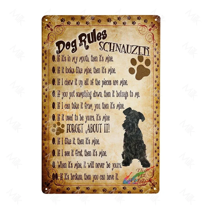 Schnauzer Dog Metal Sign Dachshund Coffee Metal Plate Vintage Style Wall Stickers Metal Poster Cartoon Sweet Home Outdoor Decor