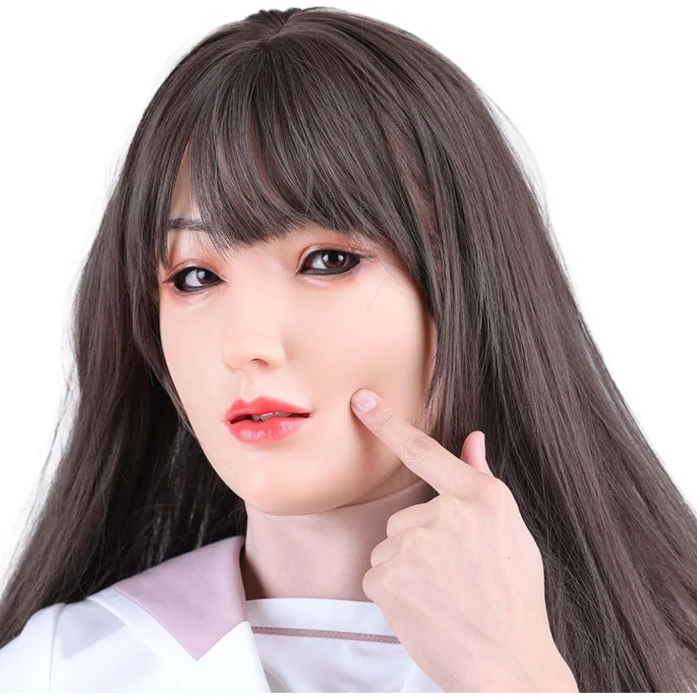 Silicone Female Mask with Makeup Realistic Full Head Face Mask for Crossdresser Cosplay Halloween