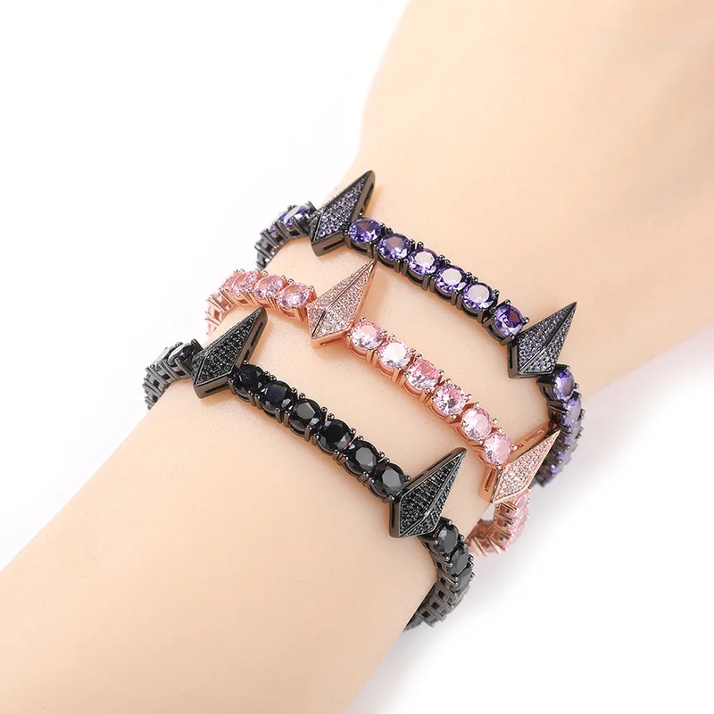 Hip Hop 3A+ CZ Stone Bling Iced Out Thorns Panther Tennis Link Chain Bracelets for Men Rapper Jewelry Gold Silver Color Gift